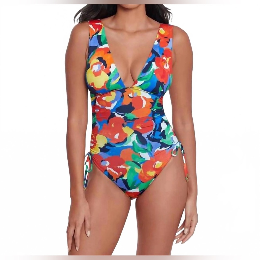Ralph Laure Vibrant Floral One-Piece Swimsuit MSRP $168 💜💚💙❤️